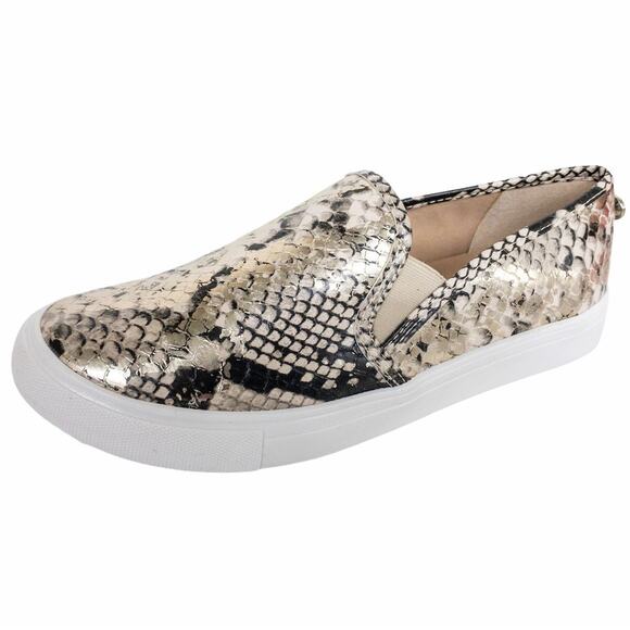 New Steve Madden Metallic Gold Snakeskin Symba Platform Slip On Sneakers 6.5 - Picture 1 of 10